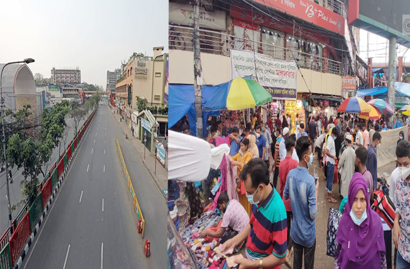 সাধারণ ছুটির সময়ের নিউ মার্কেট (বামে), আজকের নিউ মার্কেট (ডানে)